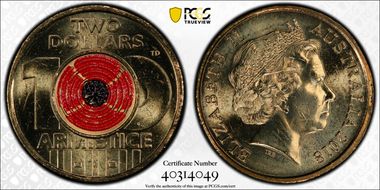 2018 $2 Armistice Centenary Colorized MS65