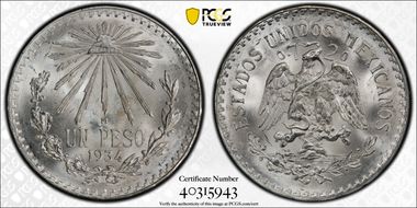 1934-M Peso KM-455  Ag MS66