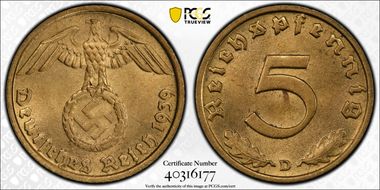 1939-D 5 Pfg J-363 MS64