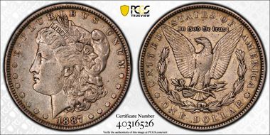 1887 $1 VAM 1B, Partial E Rev XF45