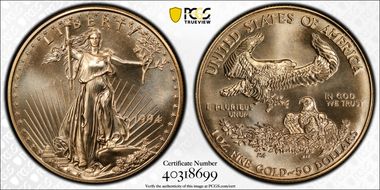 1994 $50 Gold Eagle MS70PL