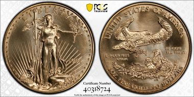 1994 $50 Gold Eagle Mercanti Flag Signature MS70PL