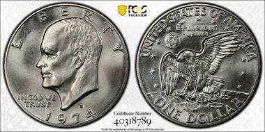 1974-S $1 Silver MS69