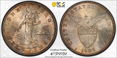 1905-S Peso Allen-16.06 Curved Serif MS63+