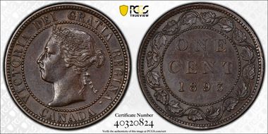 1893 1C Repunched 9 AU58BN