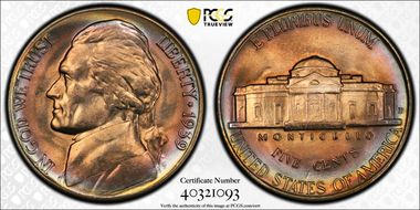 1939-D 5C Reverse of 1940 MS66