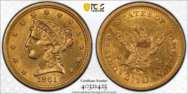 1861 $2.50 New Reverse AU58