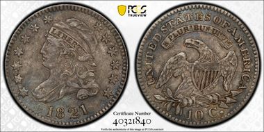 1821 10C Large Date N1