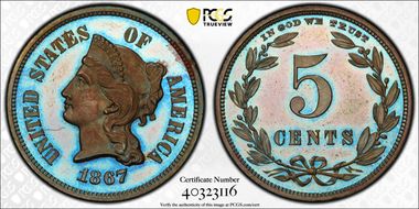 1867 5C J-567 PR65+ BN