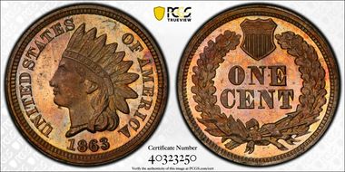 1863 1C J-300, Reeded Edge PR64