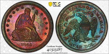 1864 25C J-387 PR67RB