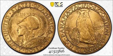 1915-S $50 Panama-Pacific, Round MS65