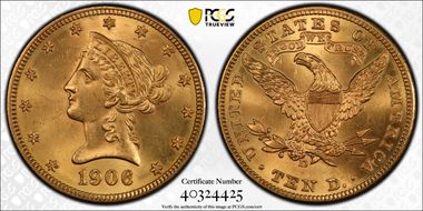 1906-D $10 MS64+