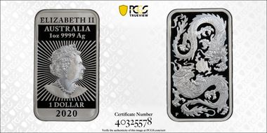 2020-P $1 Dragon Ag Bar Rectangle PR70DCAM