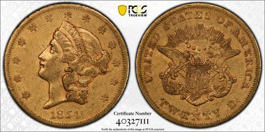 1854-S $20 AU50