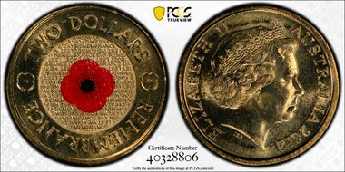 2012 $2 Remembrance Day Colorized MS65