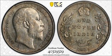 1905-B Rupee SW-7.29 Prid-201 AU50