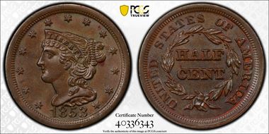 1853 1/2C MS64BN