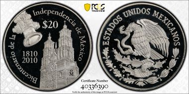 2010-Mo 20 Peso Parish of Dolores Bicentenary of Independence PR65DCAM
