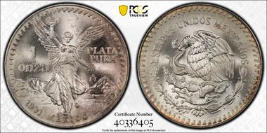 1991-Mo Onza Libertad Ag T1 - PLATA PURA MS68