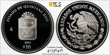 2004-Mo 10 Peso Quintana Roo KM-735  Ag PR69DCAM