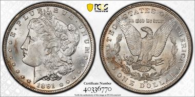1891-CC $1 VAM 3, Spitting Eagle MS63