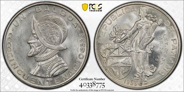 1953 Balboa Republic of Panama 50th Ann. MS65