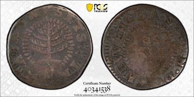 1652 Shilling Pine Tree, Small Planchet F12
