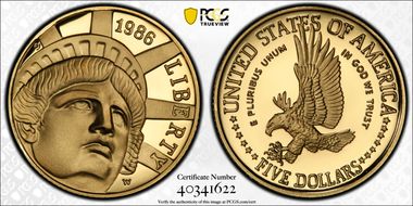 1986-W $5 Statue Of Liberty PR70DCAM