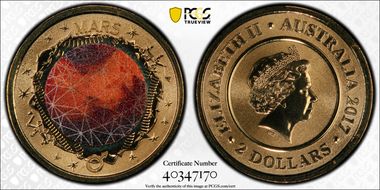 2017 $2 Planetary Coins Mars Colorized MS70