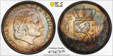1957 Gulden KM-184 Ag MS65