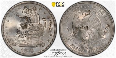 1876-S T$1 Chopmarked AU53