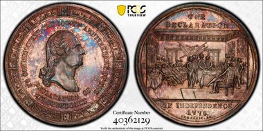 1876 Medal GW-830 Silver Declaration of Independence MS64