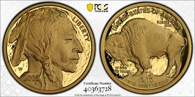 2008-W $10 American Buffalo .9999 Fine Gold PR70DCAM