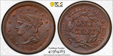 1846 1C Small Date MS67BN