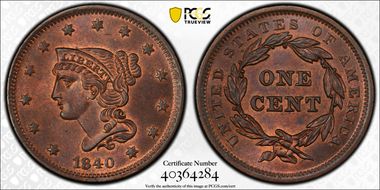 1840 1C Small/Large 18 MS66RB