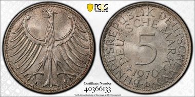 1970-D 5 Mk Regular Issue MS66