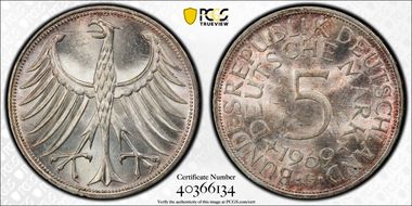 1969-G 5 Mk Regular Issue J-387 MS64