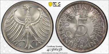 1969-D 5 Mk Regular Issue J-387 MS66