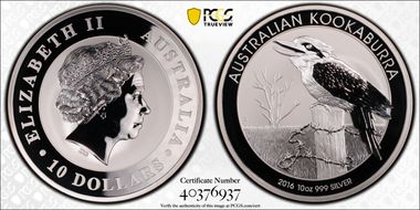 2016-P $10 Kookaburra 10oz Ag MS68