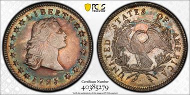 1795 $1 Flowing Hair, 3 Leaves AU55