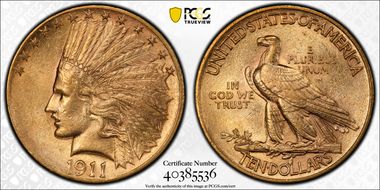 1911 $10 AU58
