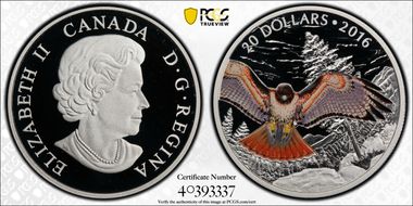 2016 $20 Red Tailed Hawk Colorized PR69DCAM