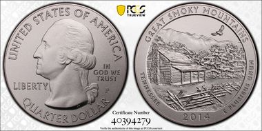 2014-P 25C Great Smoky Mtns NP 5 oz Silver SP69
