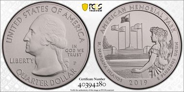 2019-P 25C American Memorial NP  5 oz Silver SP69