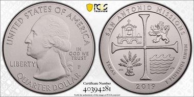 2019-P 25C San Antonio Missions NP 5 oz Silver SP70