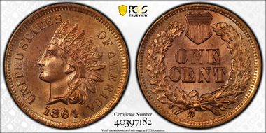 1864 1C L on Ribbon MS64RD