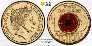 2018-C $2 Armistice Centenary Colorized MS67