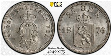 1876 25 Øre MS64