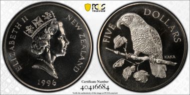 1996 $5 Kaka Bush Parrot MS67